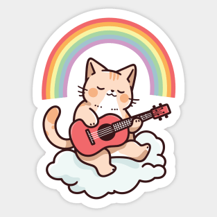 Rainbow Cat Ukulele on Clouds - It's Gonna Be Uke Sticker